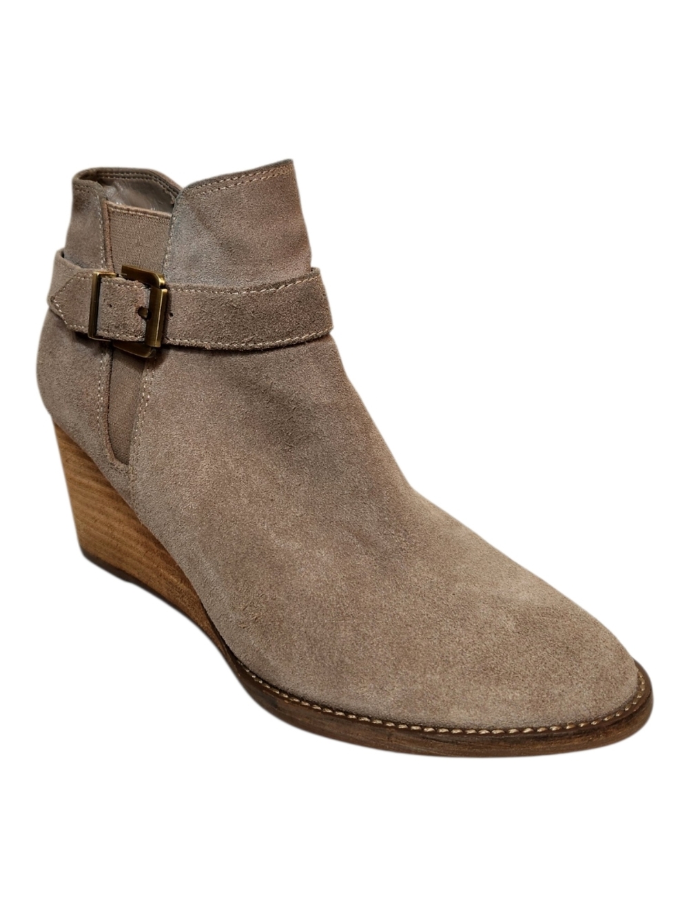 Blondo Natalia Waterproof Suede Wedge Heel Ankle Boots Taupe 8.5